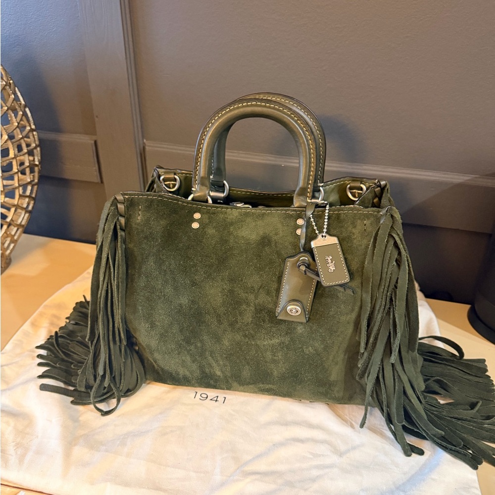Coach Rogue 25 Whiplash Fringe Suede Bag | 1941 Collection | Olive Green